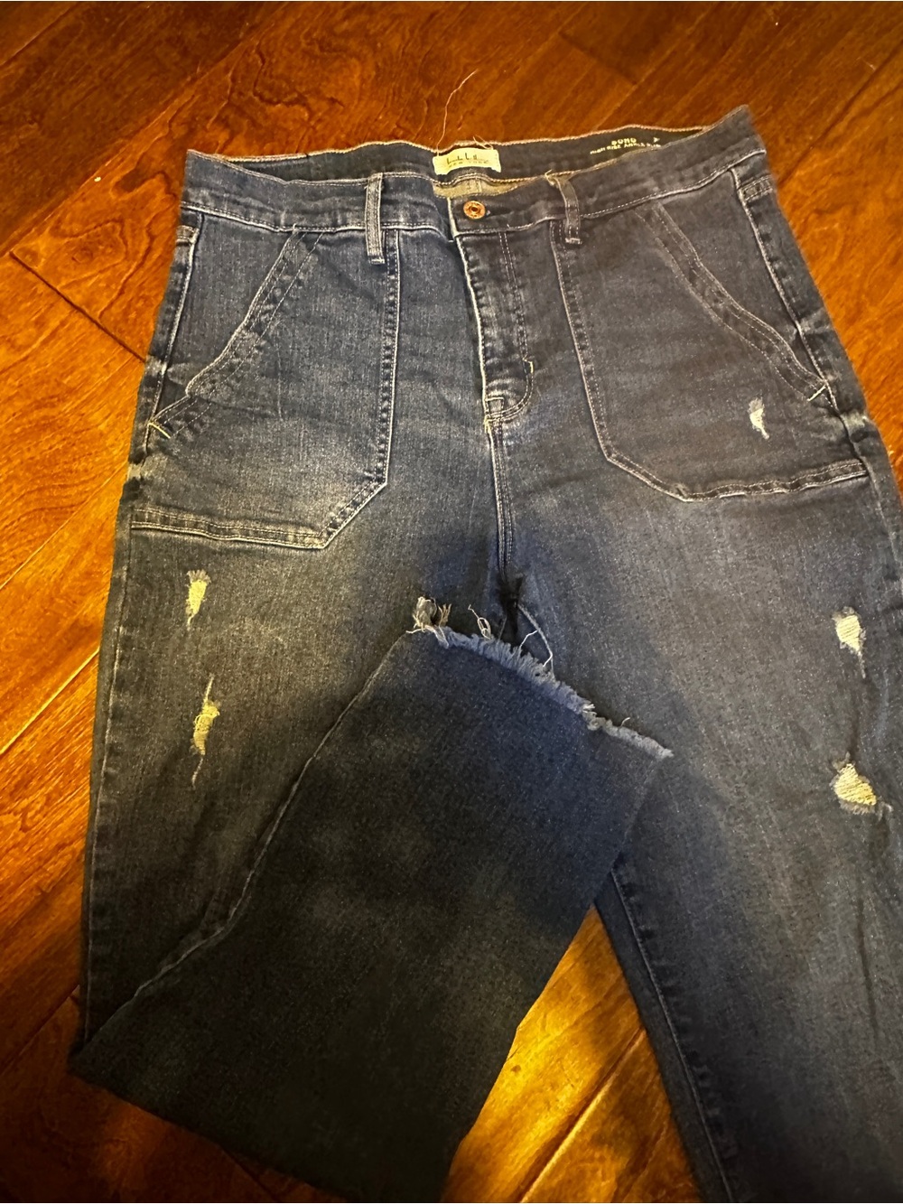 Nicole Miller Dark Indigo Straight-Leg Jeans with Distressed Accents